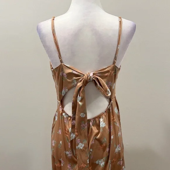 Pink Rose Floral Midi Dress - Tan and Pink - Picture 3 of 5